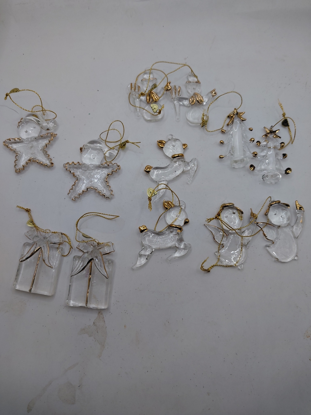 Clear Glass Holiday Charm Ornaments with Gold Accents - Set of 12